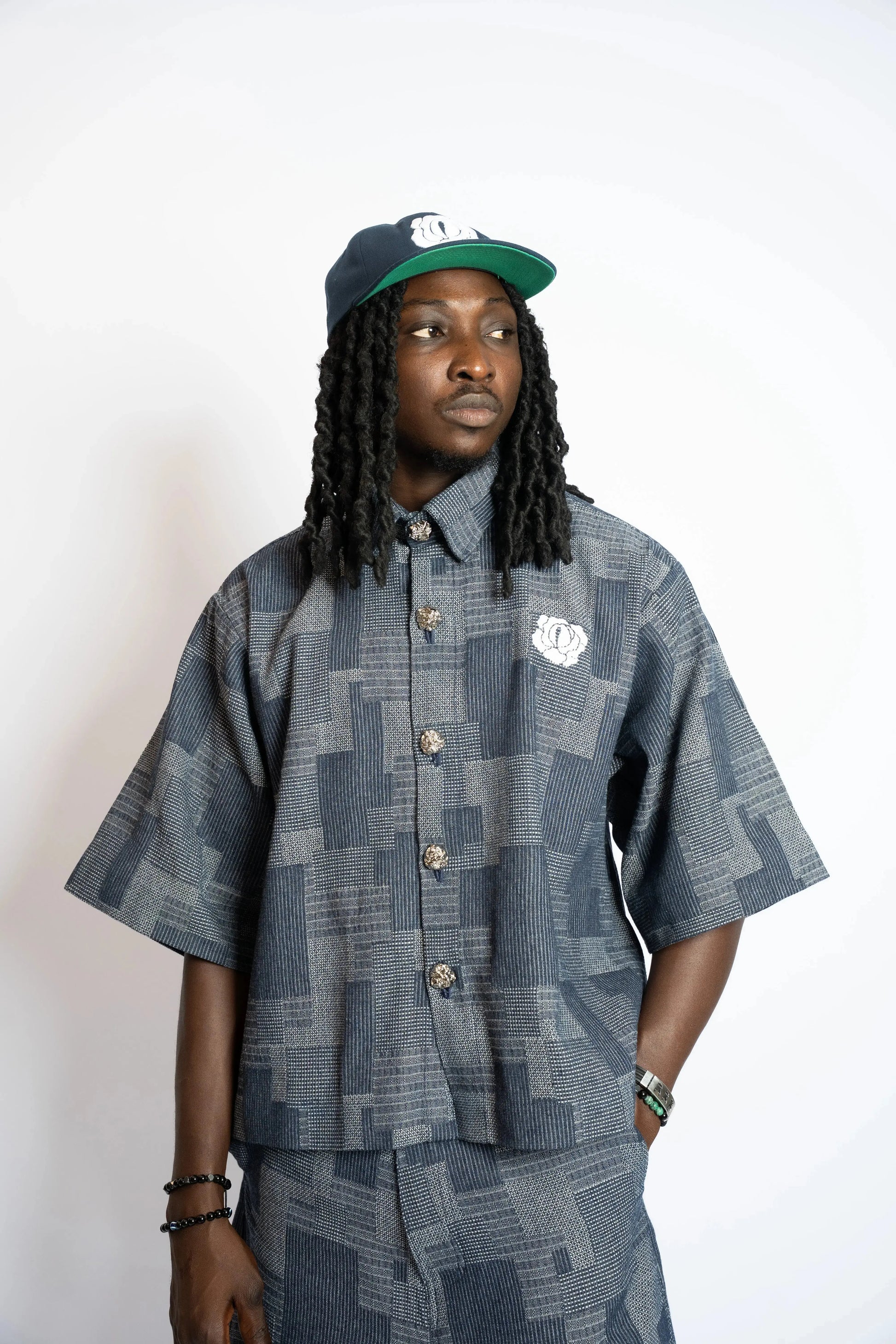 Shirt Crop Patchwork Woven Denim Blue rosyneclub