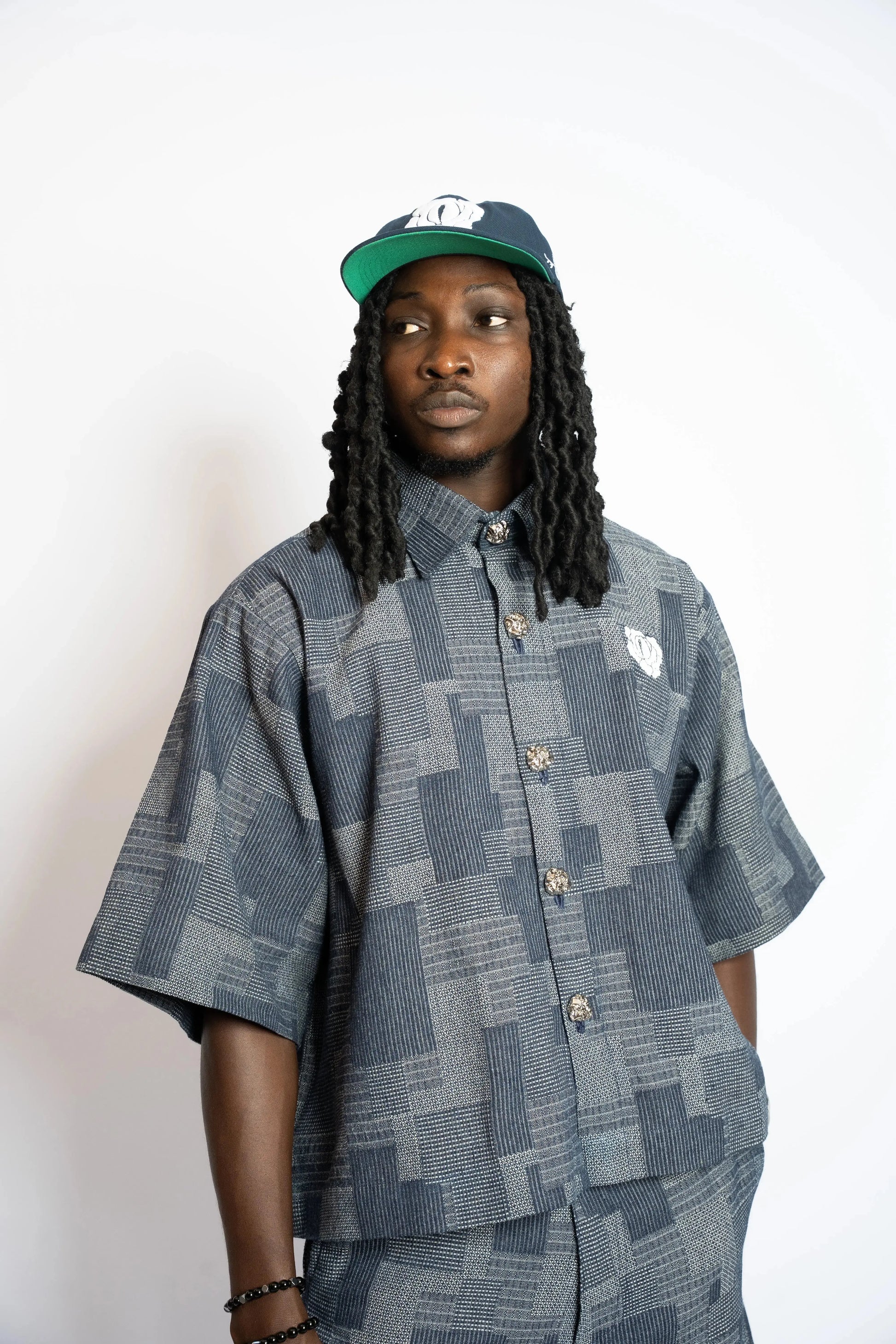 Shirt Crop Patchwork Woven Denim Blue rosyneclub
