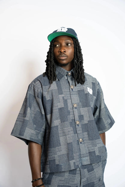 Shirt Crop Patchwork Woven Denim Blue rosyneclub