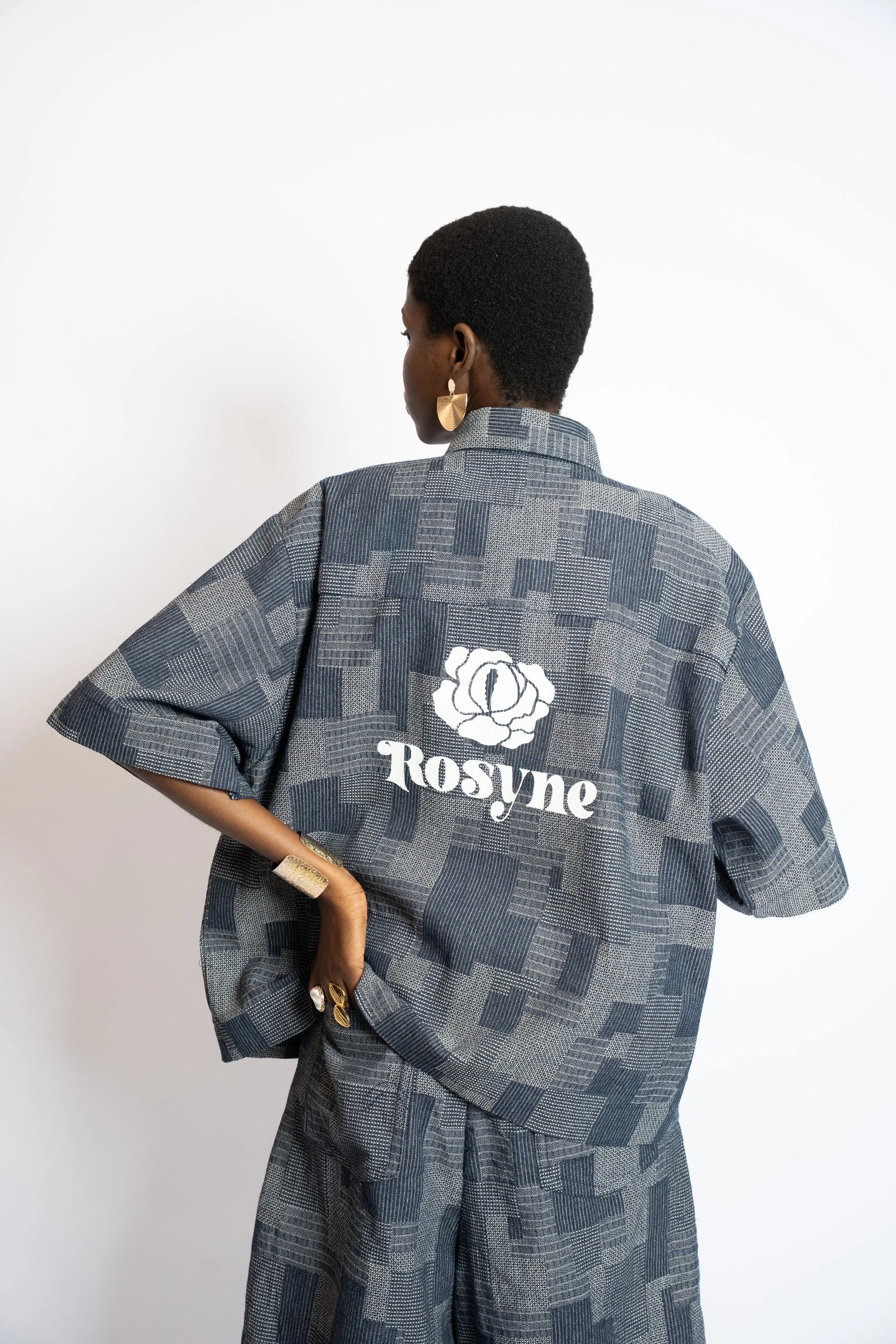 Shirt Crop Patchwork Woven Denim Blue rosyneclub