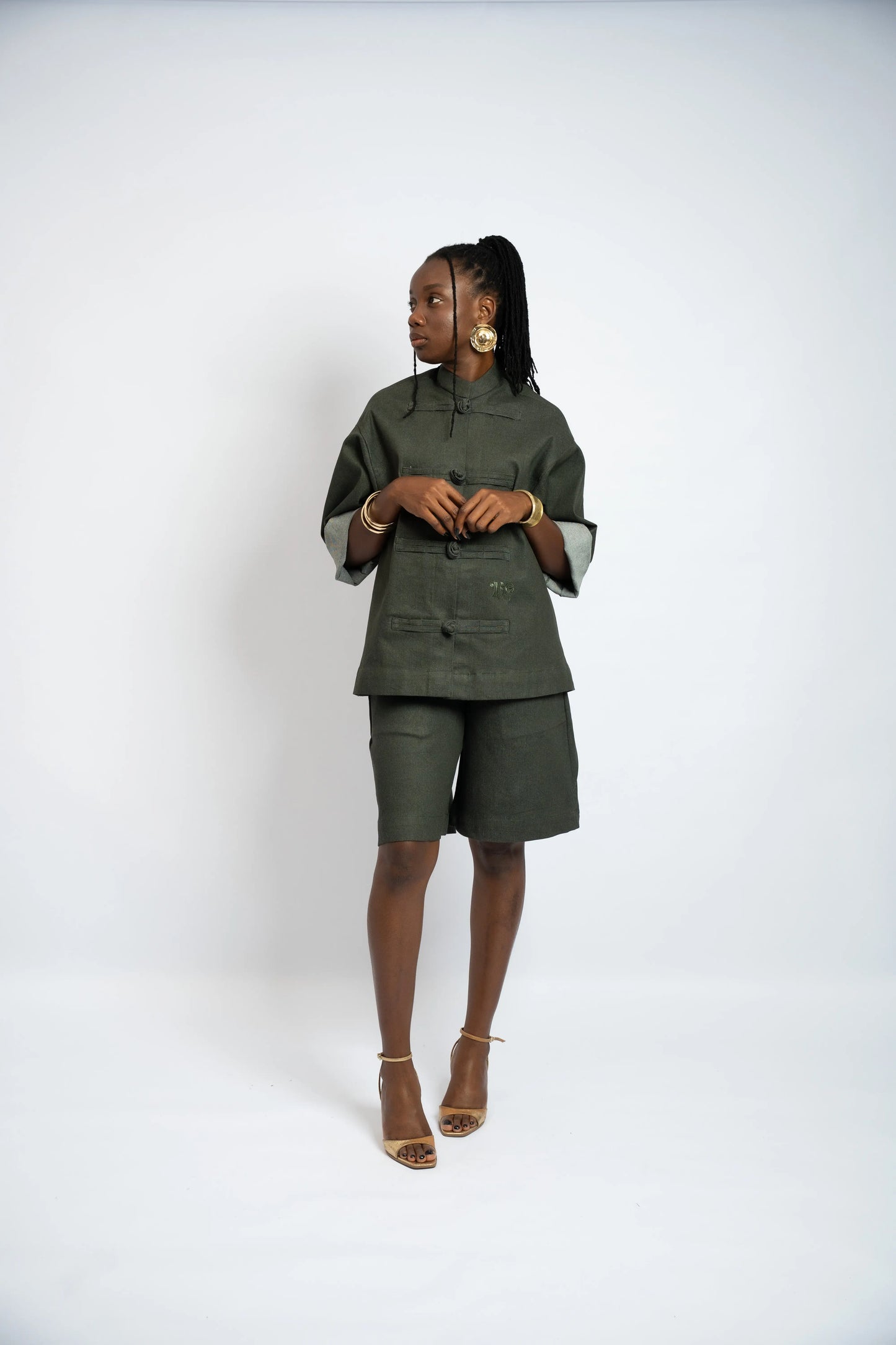 Short Cross Denim Khaki Green
