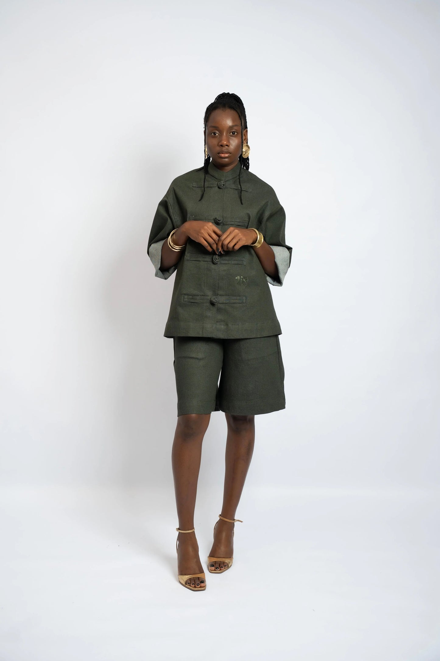 Short Cross Denim Khaki Green