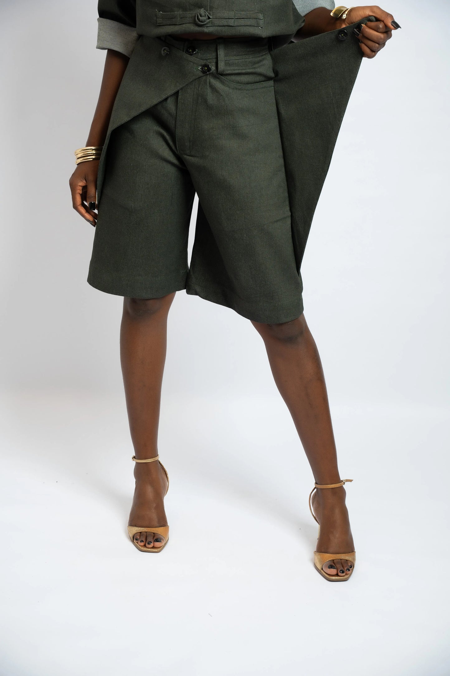 Short Cross Denim Khaki Green