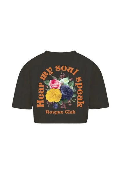 T-shirt Crop Top Oversize Flowers Black
