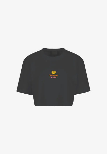 T-shirt Crop Top Oversize Flowers Black