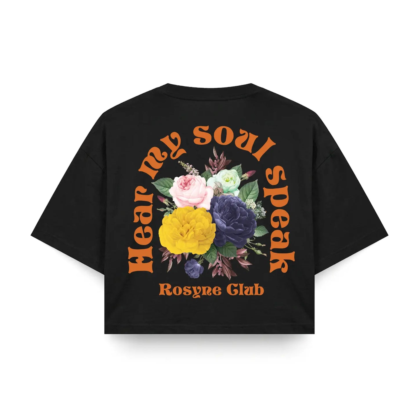 Oversized Black Crop Top T-shirt with Flowers