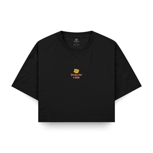 T-shirt Crop Top Oversize Flowers Black
