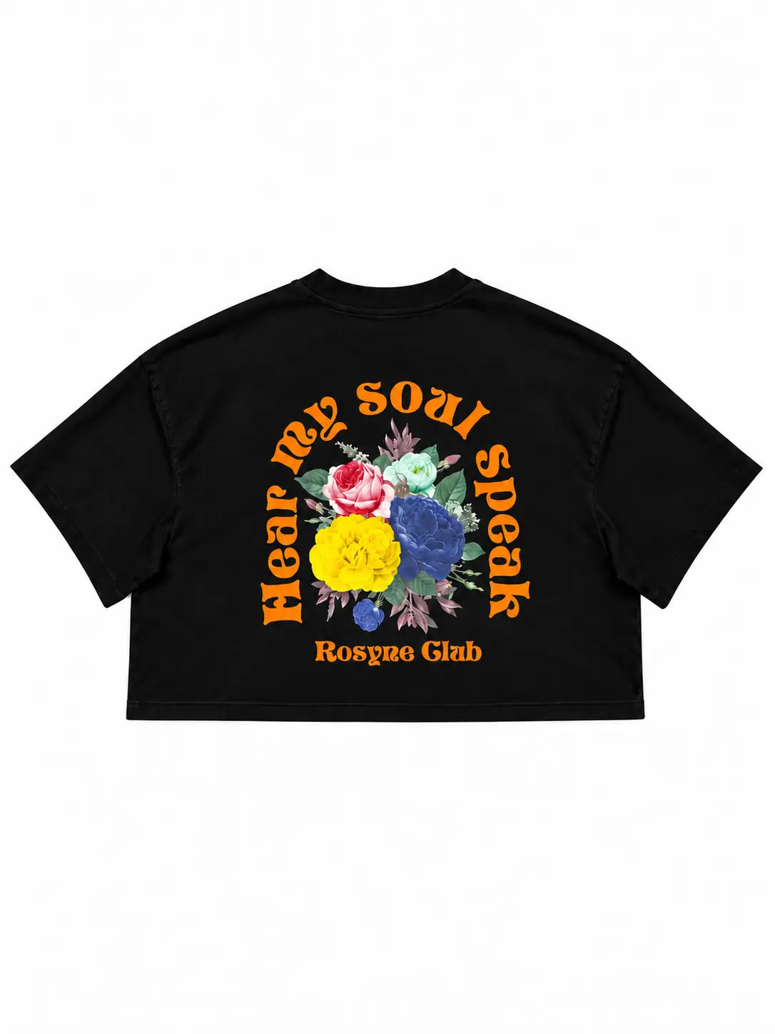 T-shirt Crop Top Oversize Flowers Black rosyneclub