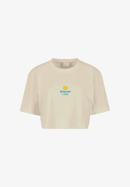Oversized Crop Top T-shirt with Blue and Beige Flowers