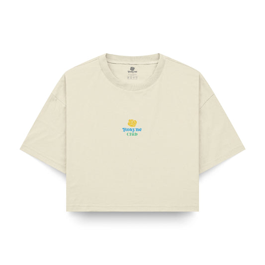 T-shirt Crop Top Oversize Flowers Blue Beige