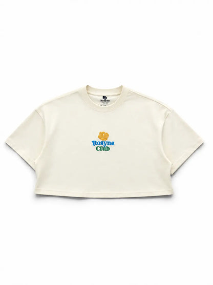 T-shirt Crop Top Oversize Flowers Blue Beige rosyneclub