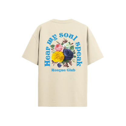Oversize T-shirt with Blue and Beige Flowers