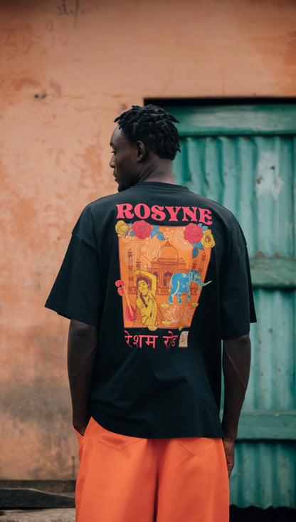 T-shirt Oversize Silk Road Map Black rosyneclub