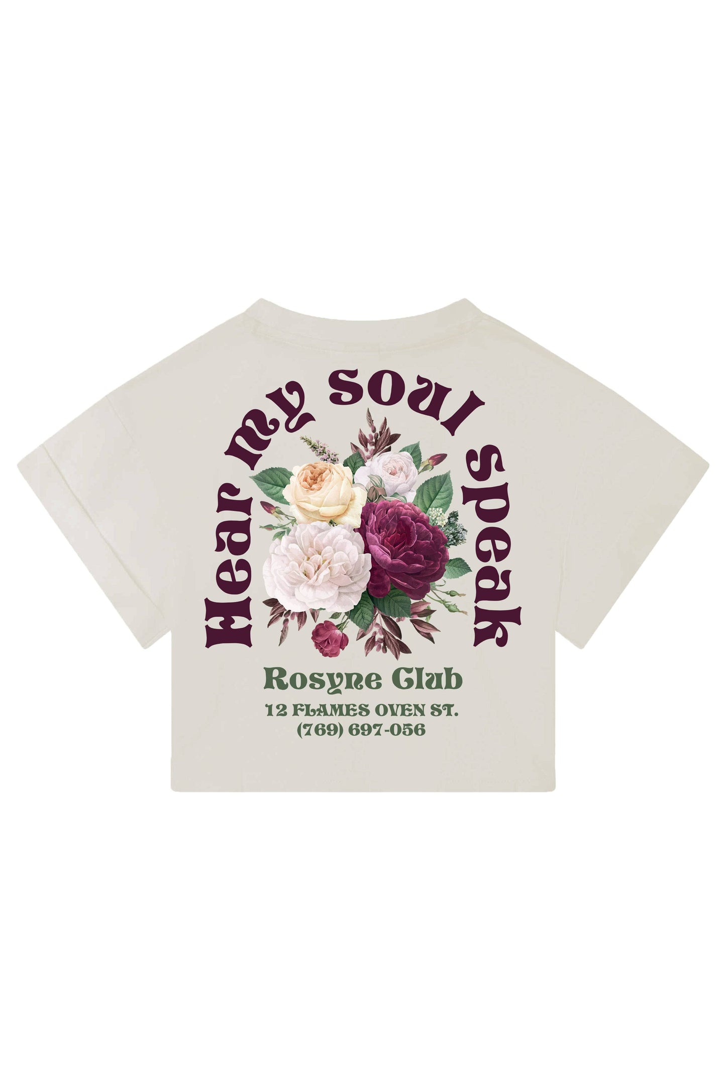 T-shirt Crop Top Flowers Beige - Oversize - Rosyne Club